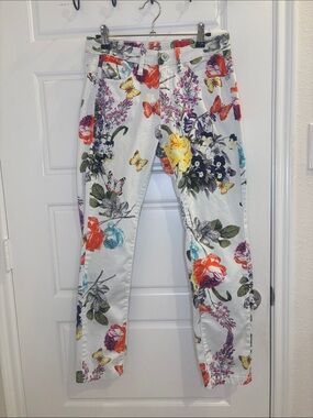 V Cristina Floral Butterfly Print Jeans Size 4 Stretch Straight Leg Pants